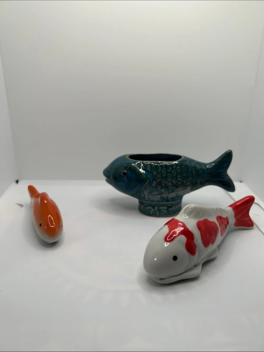 Ceramic Koi Fish Figurine Set - Blue, White & Red, Orange
